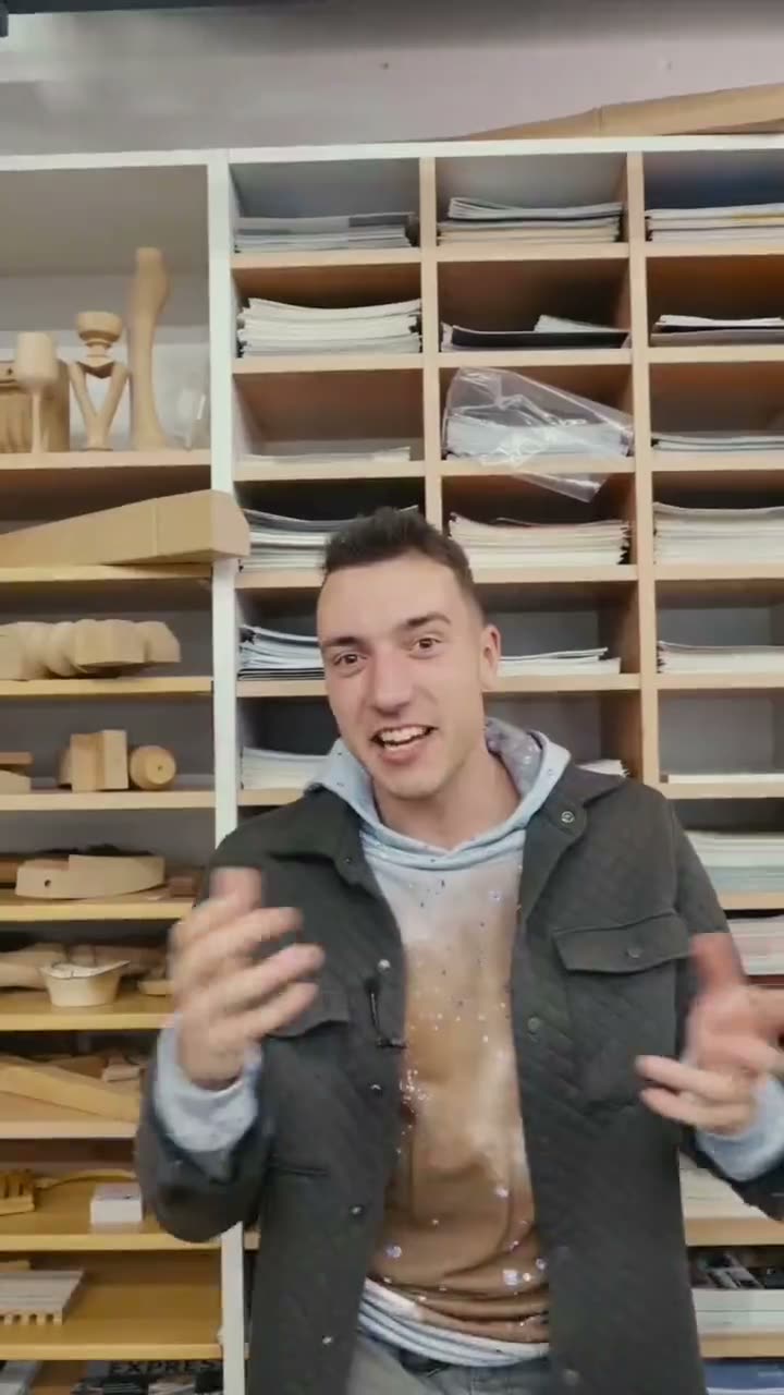 The finished, edited part built from a six-take sitting in the founder's workshop: the ending take's composed line breaking into a smile, hard-cut to the accepted take's clean delivery.